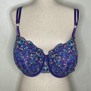 SAVAGE X FENTY US 44G Bra Underwire Rose Gold Hardware Purple Floral Print NWOT